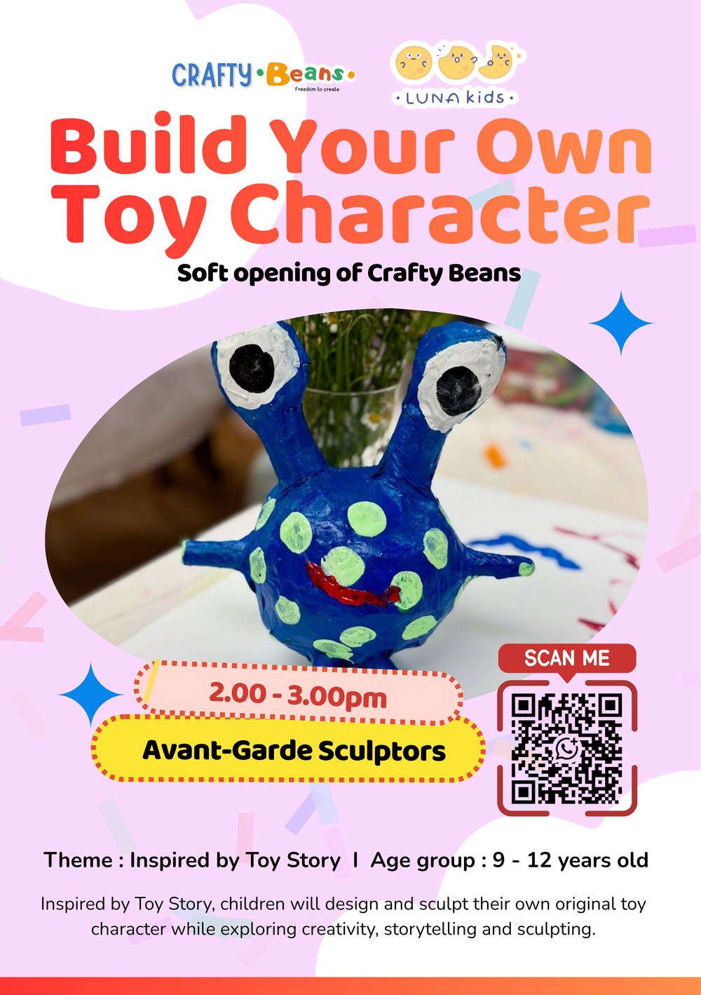 Build Your Own Toy Character poster, Avant-Garde Sculptors, 2:00 to 3:00pm, ages 9 to 12
